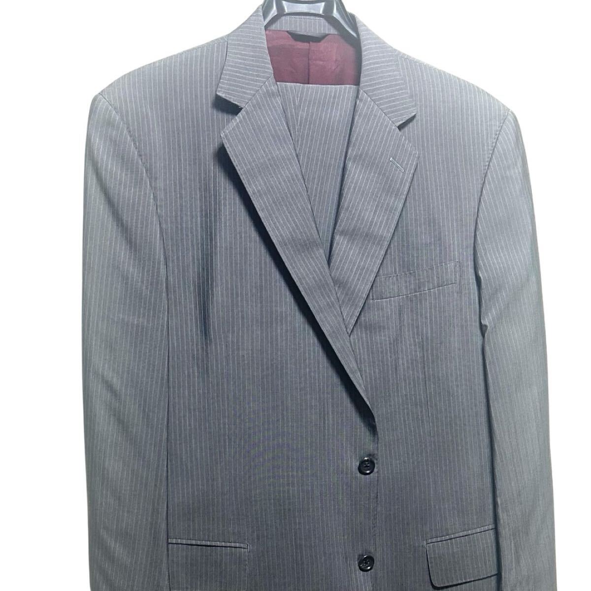 １円〜 美品 DURBAN 高級スーツ グレー ストライプ 毛60% シルク40% XL スーツ グレー セットアップ ストライプ_画像7