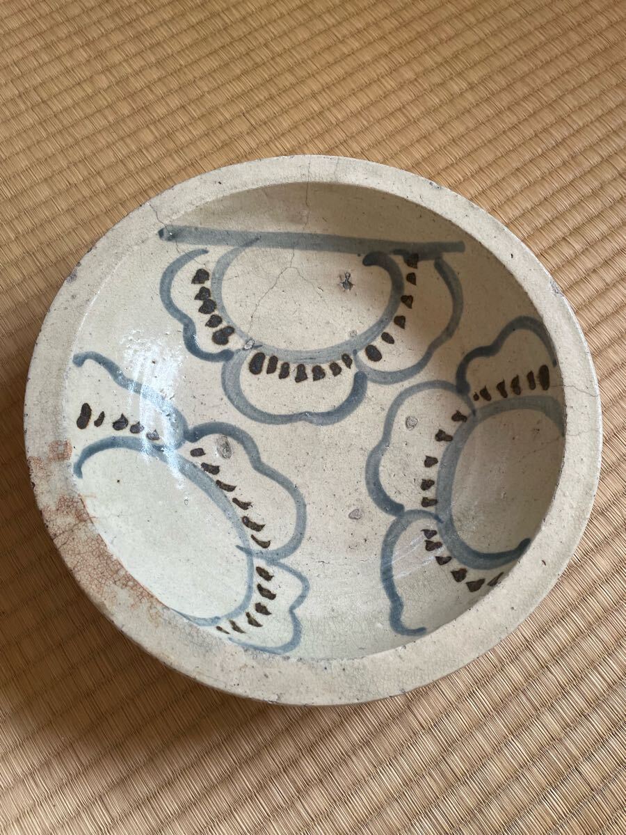 石皿 瀬戸 古美術 古美術 瀬戸 花紋様 石皿(江戸時代)検:民藝 行灯皿 織部(皿