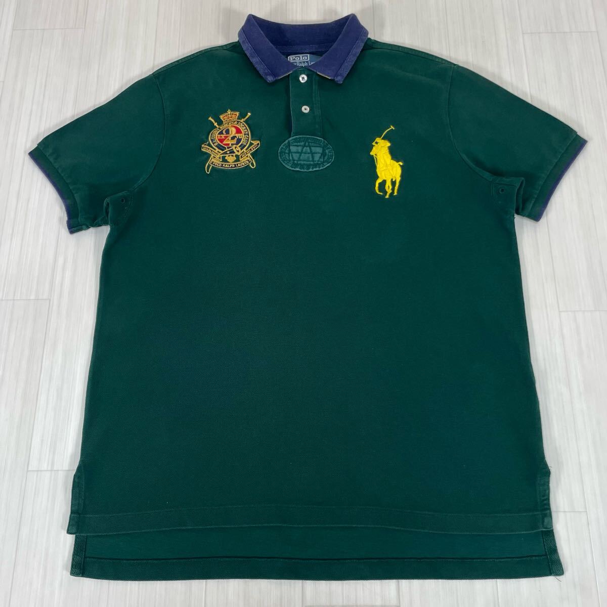 『希少』 ポロバイラルフローレン ラガーシャツ ビッグポニー 金刺繍 緑 【S】 希少 POLO ポロバイラルフローレン 半袖ラガーシャツ XL 深緑