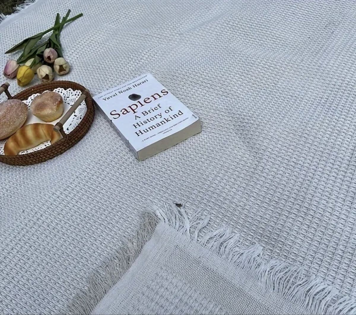 新品☆ブランケット☆フリンジ付☆ミルク色☆軽量☆可愛い☆使い方色々☆ アウトドアにも☆ _画像3