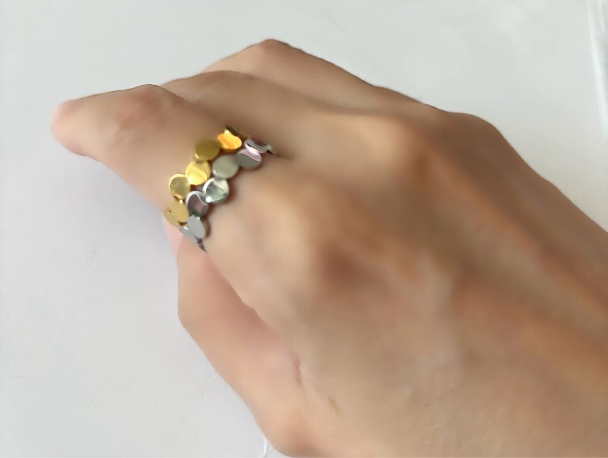 新品☆指輪☆2点セット☆ゴールド×ホワイト☆K18GP☆フリー☆13号からフリー リング_画像1