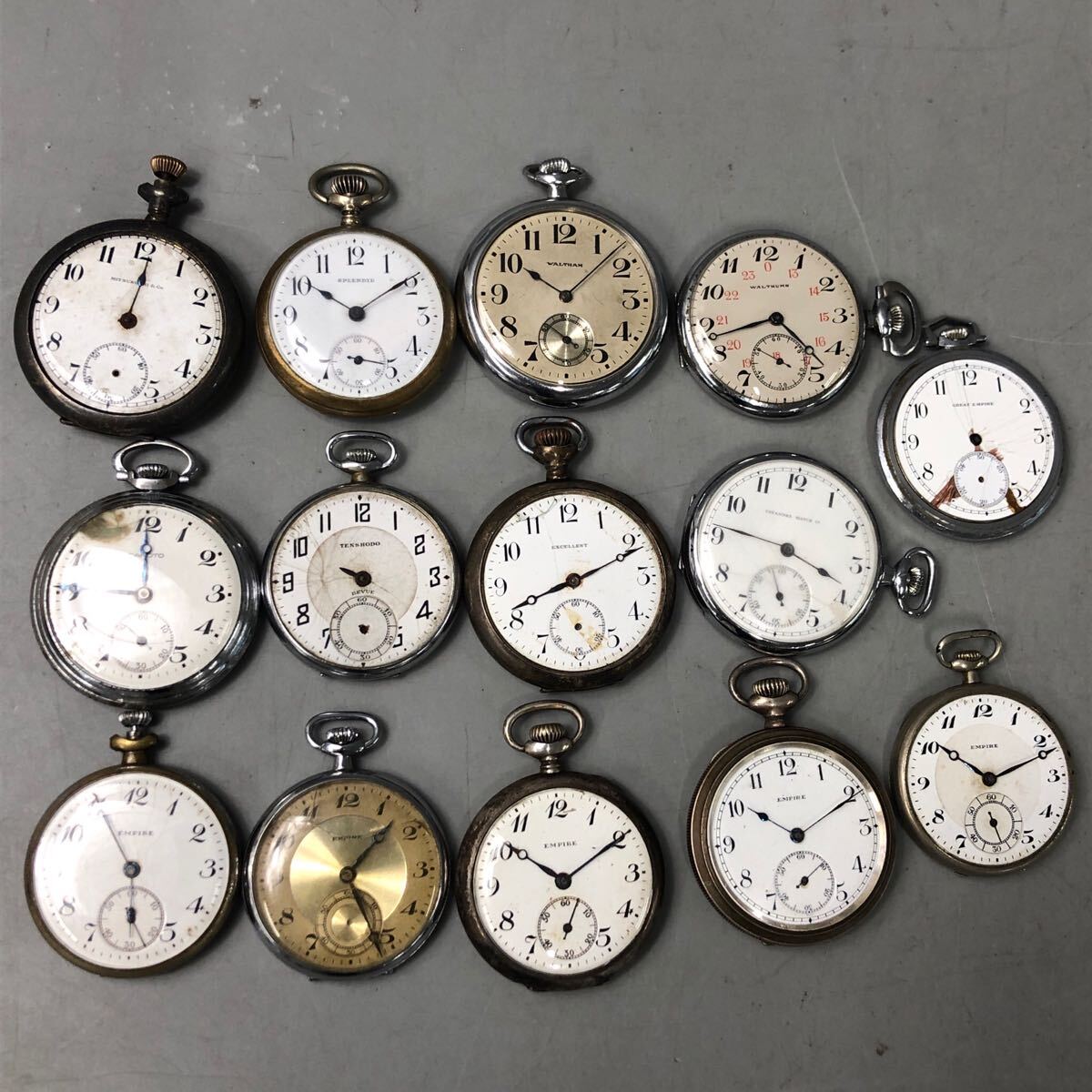 お06455/SEIKO セイコー/WALTHAM ウォルサム/TENSHODO 天賞堂 他/手巻き/懐中時計/数字/スモセコ/まとめて/計14点セット/ジャンク