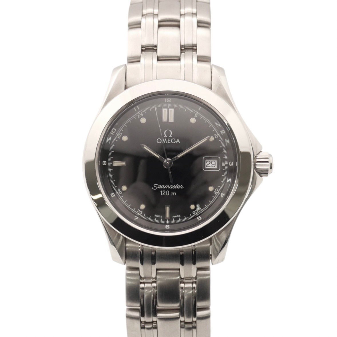 1円スタート 稼働品 OMEGA オメガ Seamaster 120m シーマスター 1501/823 デイト クォーツ QZ ラウンド 3針 SS 黒文字盤 メンズ 腕時計