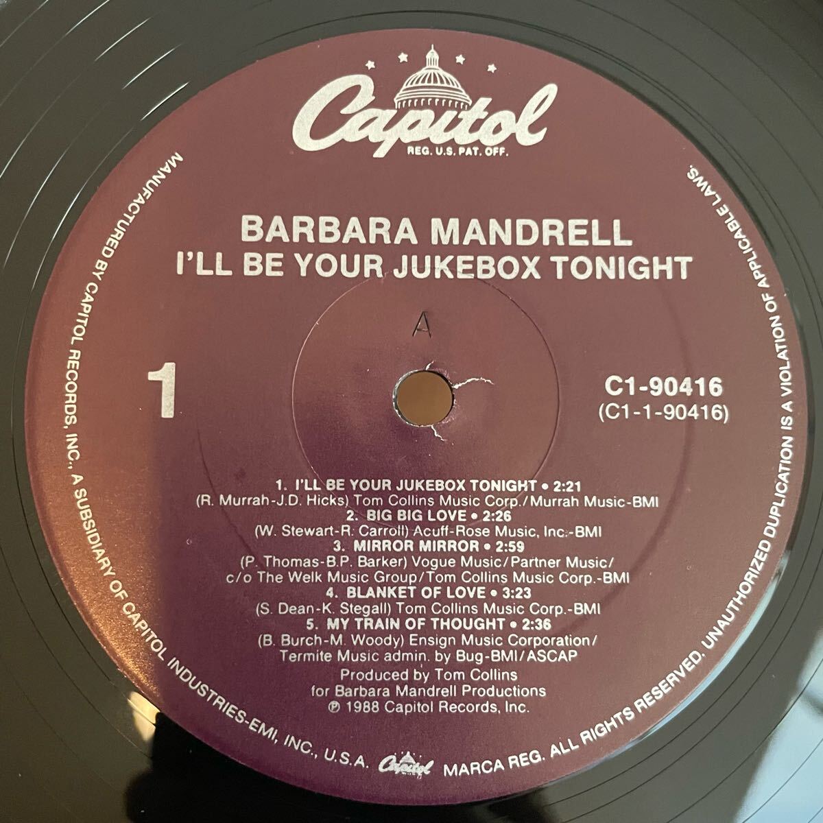 【US盤Org.】Barbara Mandrell I'll Be Your Jukebox Tonight (1988) Capitol C1-90416_画像3