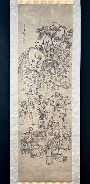 【模写】渡辺崋山/人物図/掛軸/名家伝来/AD-299 p82H07【真作】渡辺崋山「群仙図」掛軸 紙本 肉筆 人物画 文人