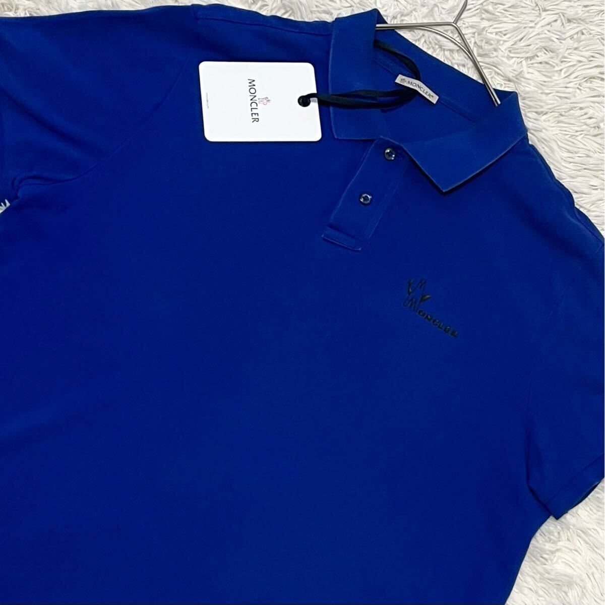 美品 モンクレール ポロシャツ 半袖 ネイビー 胸ロゴ ロゴ ワッペン 極美品/XL〜XXL相当 MONCLER 半袖 ポロシャツ 胸ロゴ ワッペン