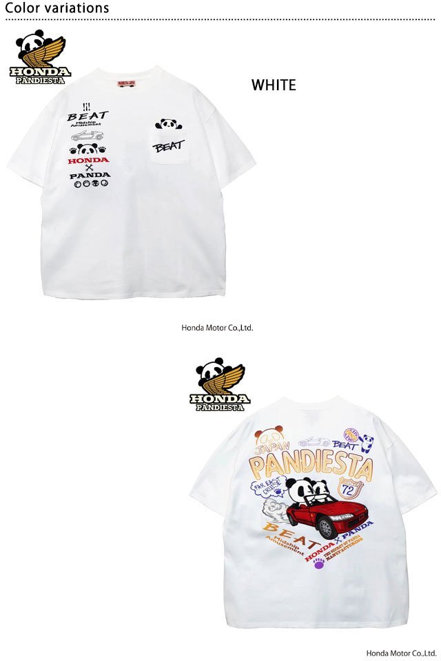 HONDA×PANDIESTA BEATネオンサイン半袖Tシャツ◆PANDIESTA JAPAN ホワイト Lサイズ 585508 パンディエスタジャパン パンダ ホンダ