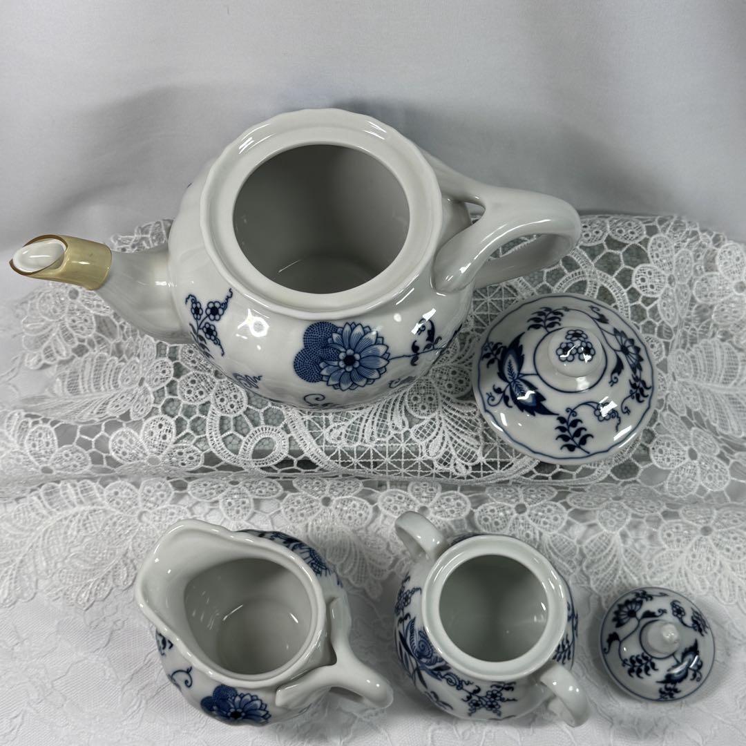 Blue Danube ブルーダニューブ ティーセット ブルーオニオン ティーポット シュガー&ミルクポット ティーカップソーサー 3客_画像3