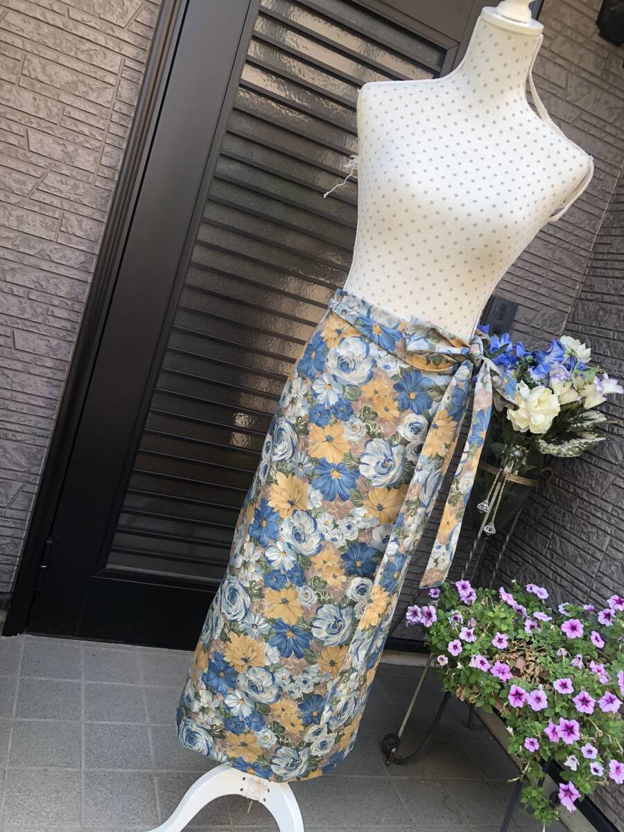 新品 ハンドメイド 巻スカート ロングスカート 綿100% 春夏物 送料230円 上品お花柄
