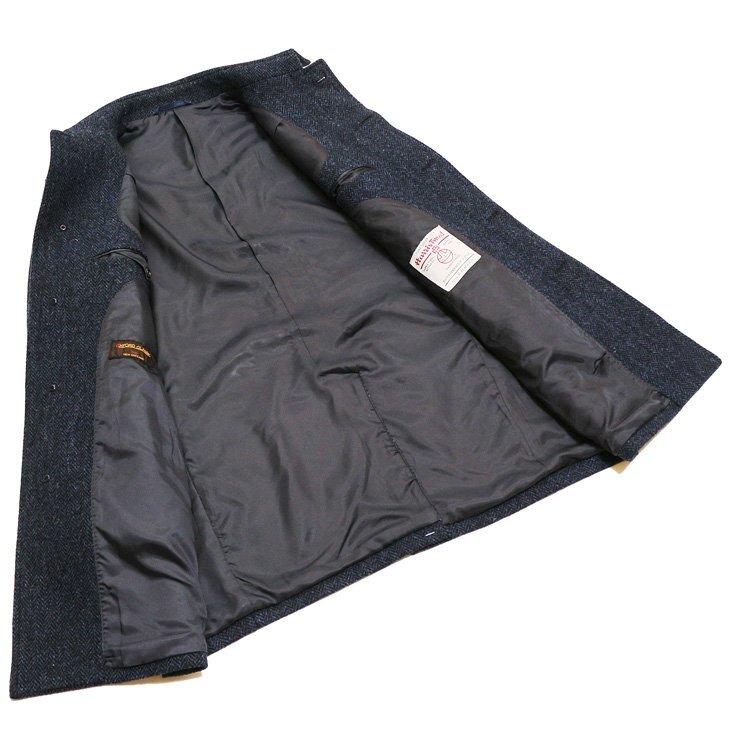 SALE 新品 秋冬 英国 ハリスツイード Harris Tweed 霜降り調 ネイビー杢 ヘリンボーン 杉綾織 ステンカラーコート (S)_画像7