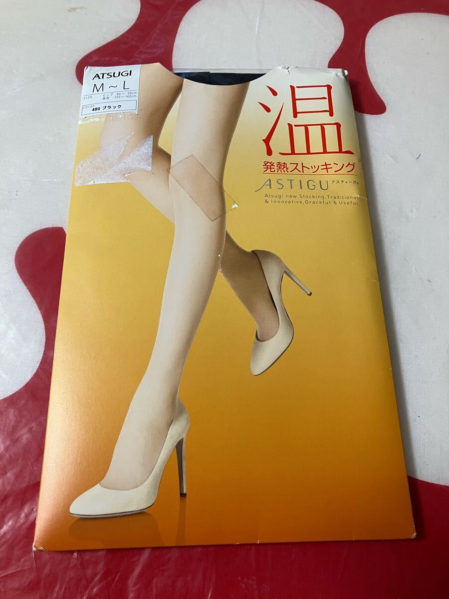 ATSUGI ASTIGU 温 発熱 パンティストッキング M-L ブラック アツギ アスティーグ パンスト panty stocking 黒 薄手 美脚 つま先補強 足型_画像1