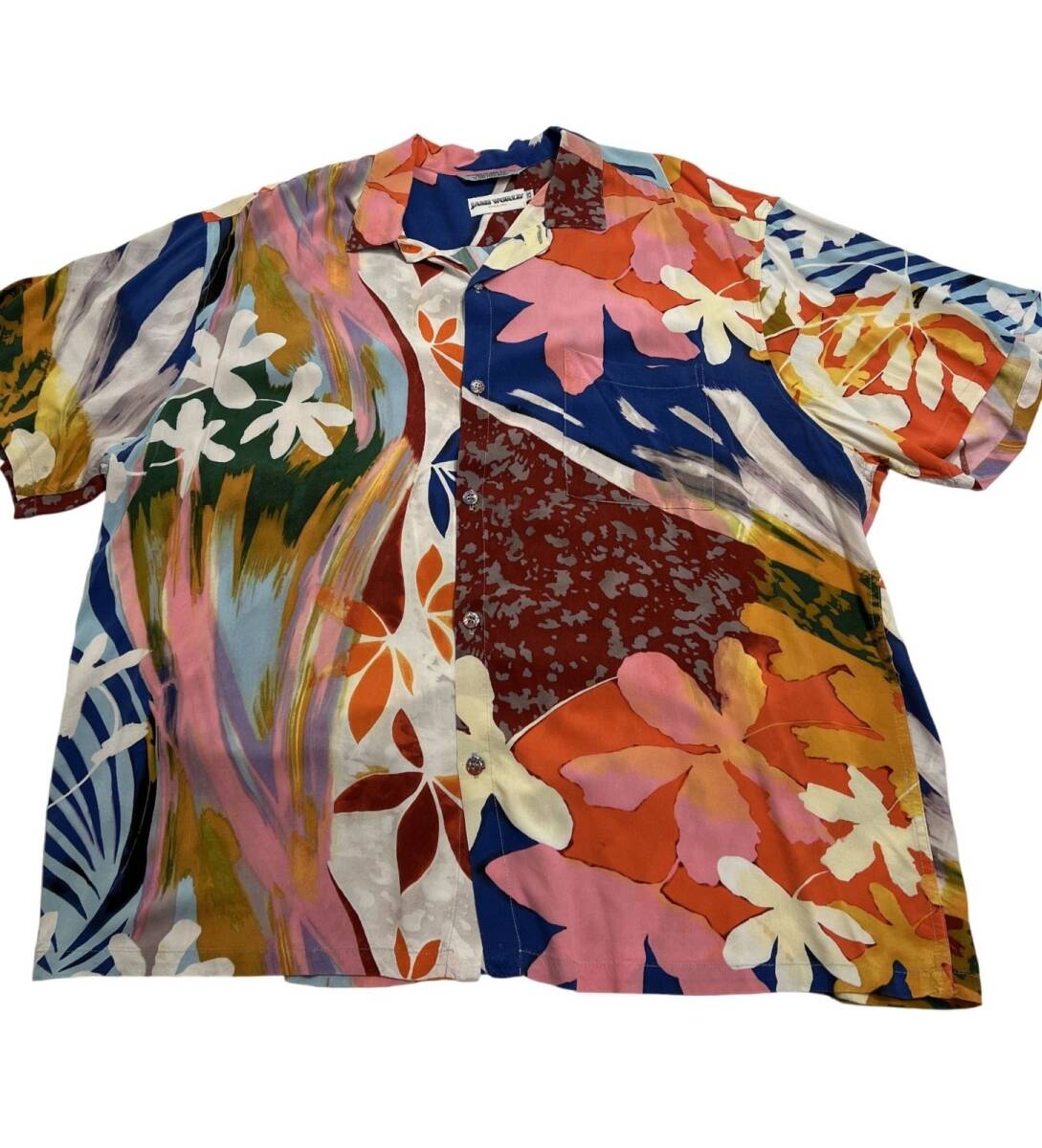 Jams World Vintage Aloha Shirt in Blue Pink Abstract Floral 海外 即決 海外商品購入代行