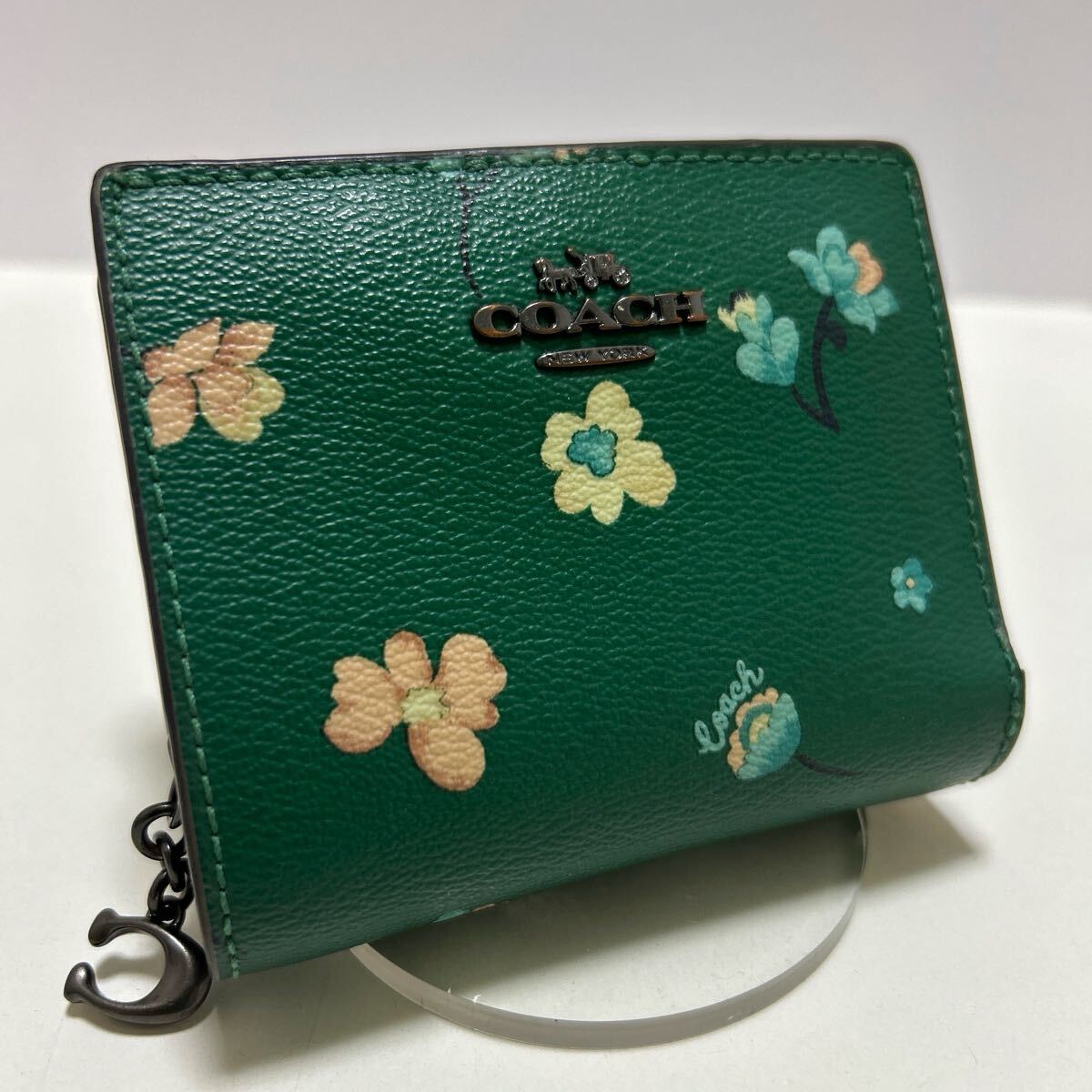 COACH 花柄 三つ折り財布 緑 COACH コーチ コンパクト 折り財布 C8703 グリーン×花柄 ミス