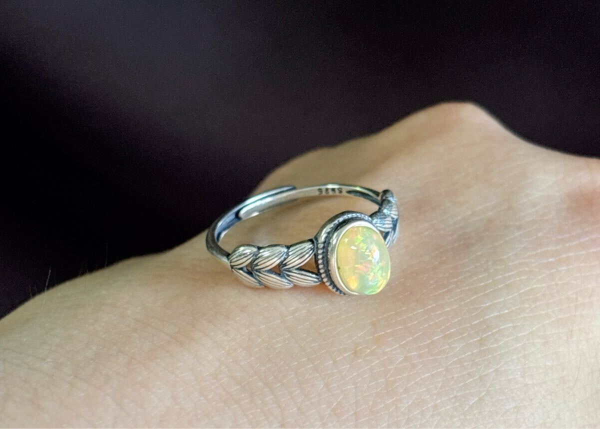 天然石 逸品シルバーオパール s925銀のリング指輪(番号A4756)_画像7