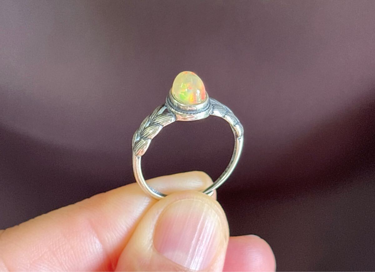 天然石 逸品シルバーオパール s925銀のリング指輪(番号A4756)_画像6