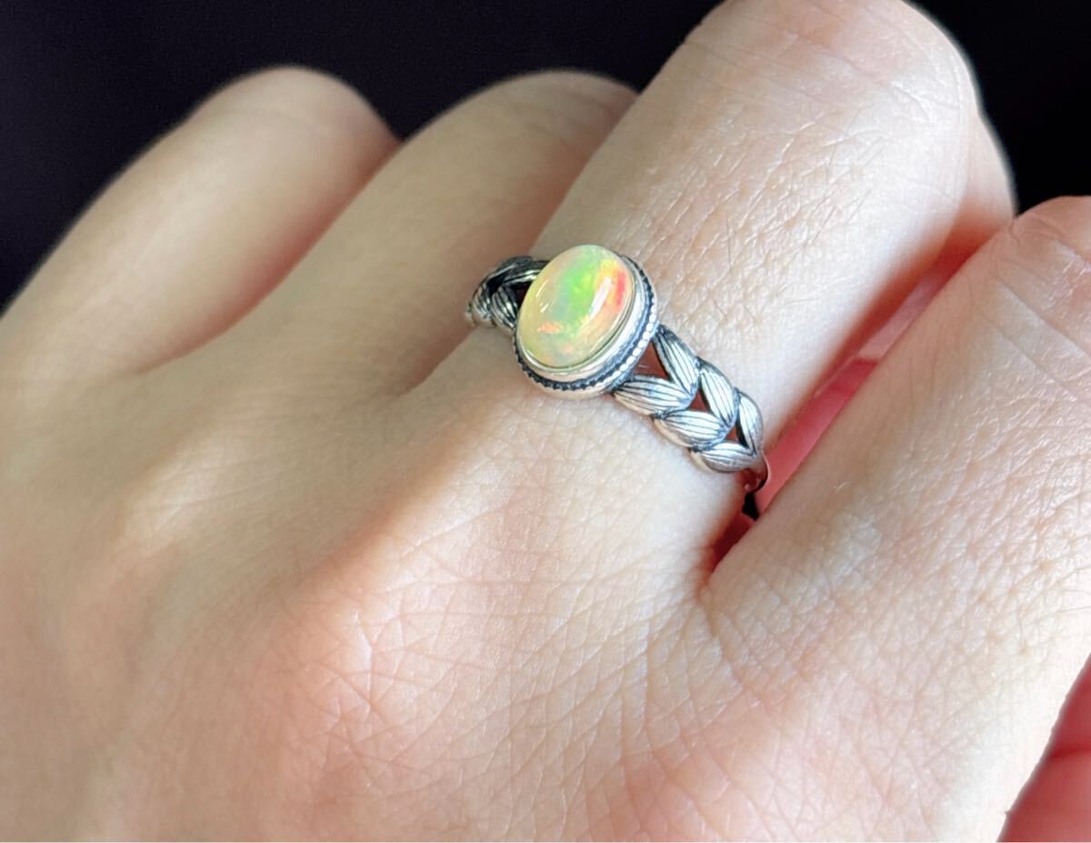 天然石 逸品シルバーオパール s925銀のリング指輪(番号A4756)_画像4