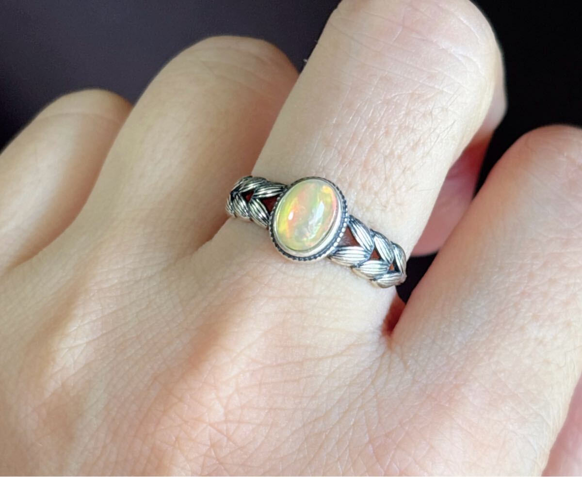 天然石 逸品シルバーオパール s925銀のリング指輪(番号A4756)_画像2