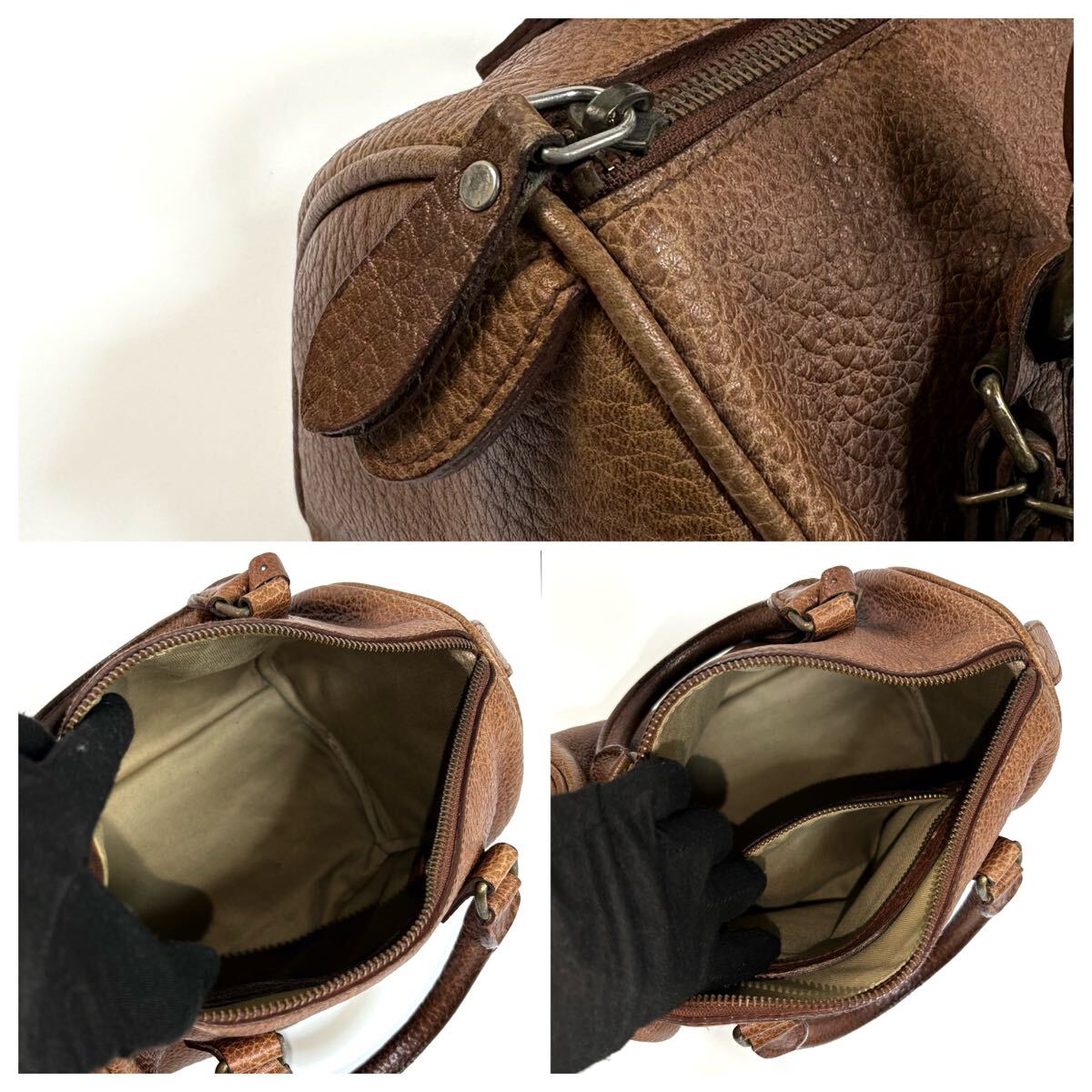 【美品】ラルフローレン ミニボストン レザー シボ革 ホースロゴ ブラウン 美品】POLO RALPH LAUREN ポロ ラルフローレン レザー