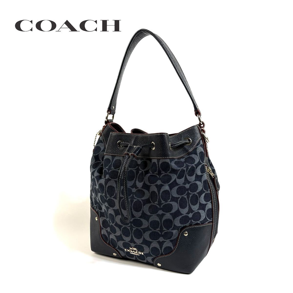 【美品】コーチ ハンドバッグ キャンバス ワンショル 肩掛け 黒12909 美品】COACH コーチ キャンバス レザー 肩掛け ワン ショルダー