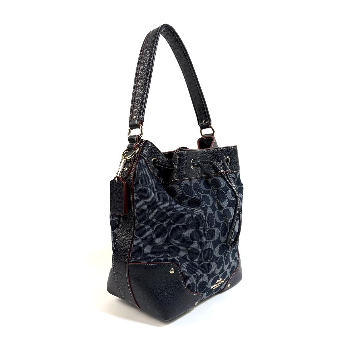 COACH コーチ トートバッグ シグネチャー キャンバス レザー 黒 肩掛け◎ 美品】COACH コーチ キャンバス レザー 肩掛け ワン ショルダー