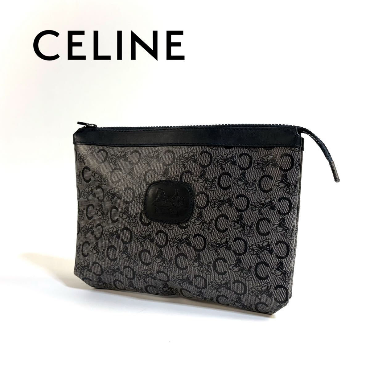 【美品】セリーヌ 黒マカダム PVC レザー クラッチバッグ セカンドバッグ 美品】CELINE セリーヌ PVC レザー セカンドバッグ クラッチ