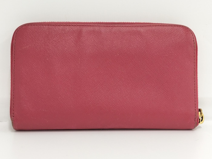 PRADA раунд застежка-молния длинный кошелек safia-no кожа розовый 