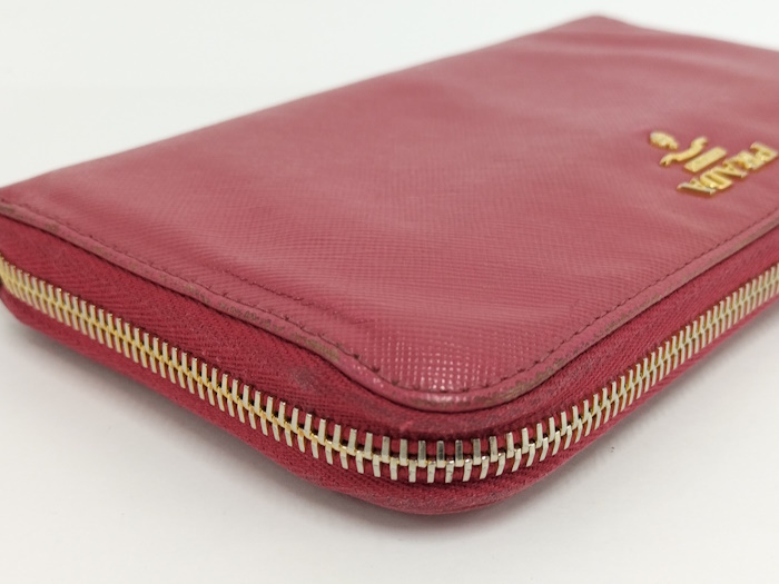 PRADA раунд застежка-молния длинный кошелек safia-no кожа розовый 