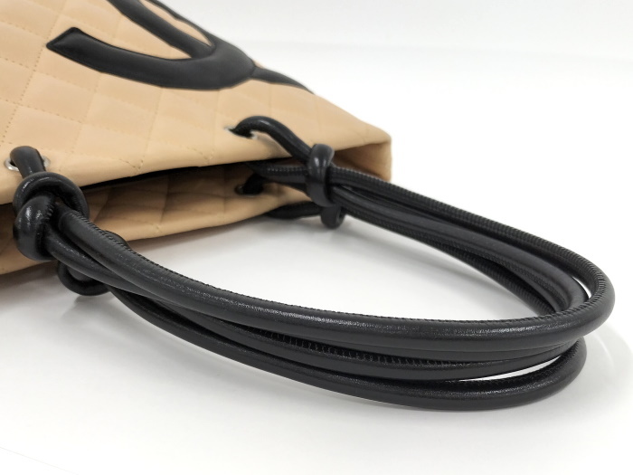 CHANEL トートバッグ カンボンライン ミディアムトート ココマーク ソフトカーフ ベージュ ブラック A25167_画像4