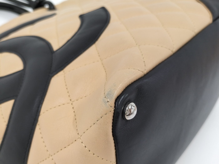 CHANEL トートバッグ カンボンライン ミディアムトート ココマーク ソフトカーフ ベージュ ブラック A25167_画像7