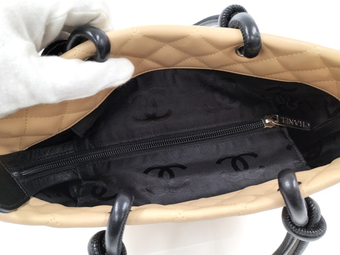 CHANEL トートバッグ カンボンライン ミディアムトート ココマーク ソフトカーフ ベージュ ブラック A25167_画像8