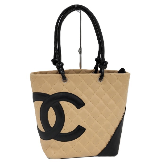 CHANEL トートバッグ カンボンライン ミディアムトート ココマーク ソフトカーフ ベージュ ブラック A25167_画像1