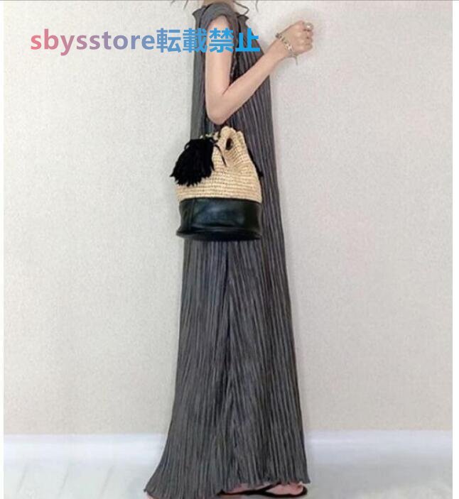 新品ひんやり!ノースリーブワンピース ロングワンピース ワンピース レディース マキシワンピース 体型カバー 袖なし_画像1