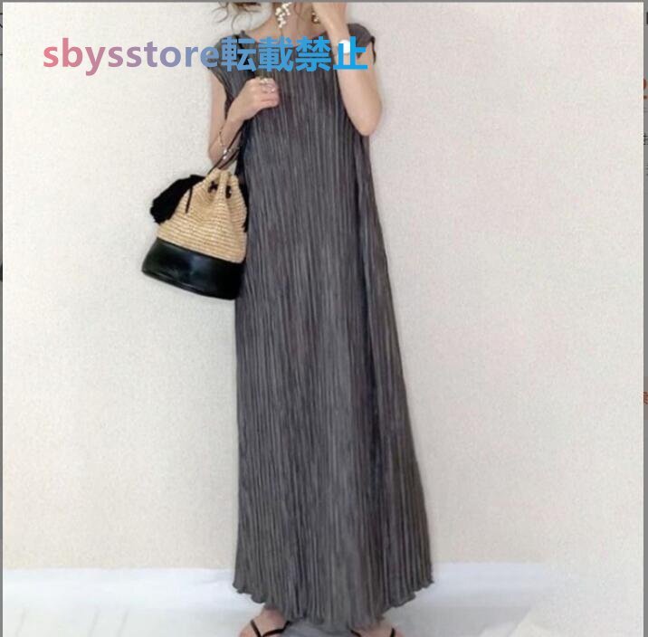 新品ひんやり!ノースリーブワンピース ロングワンピース ワンピース レディース マキシワンピース 体型カバー 袖なし_画像2