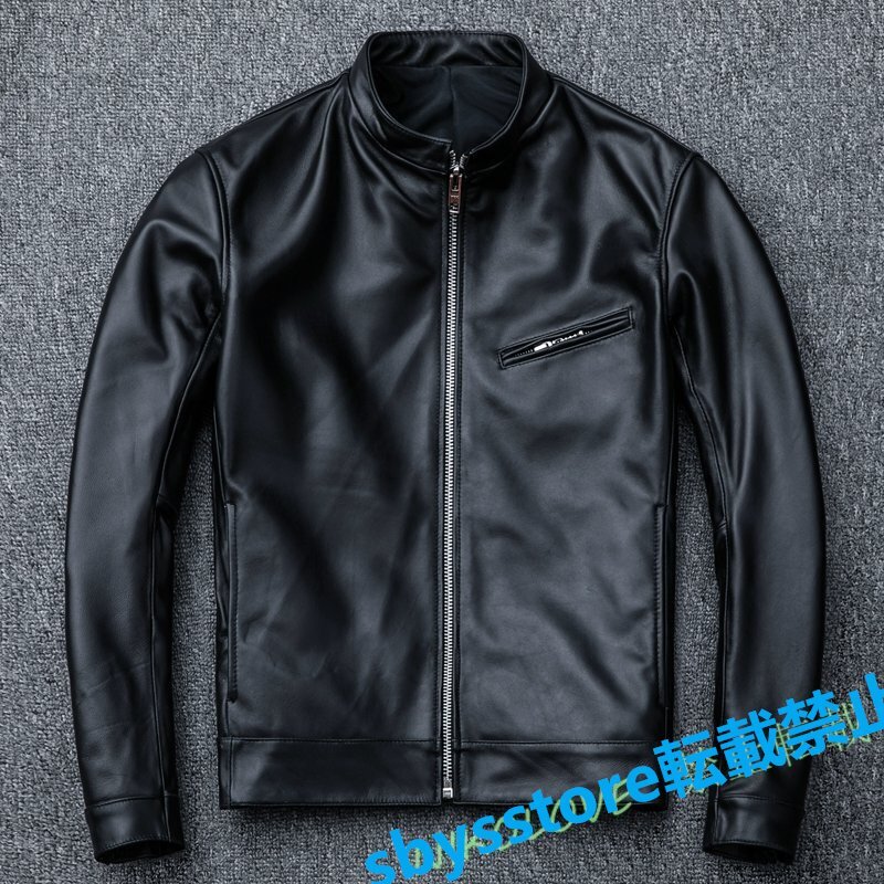 秋冬新品 シープスキン スタンドカラー シングルライダース レザージャケット ブラック イタリアンレザー ラム 羊革 S~4XL