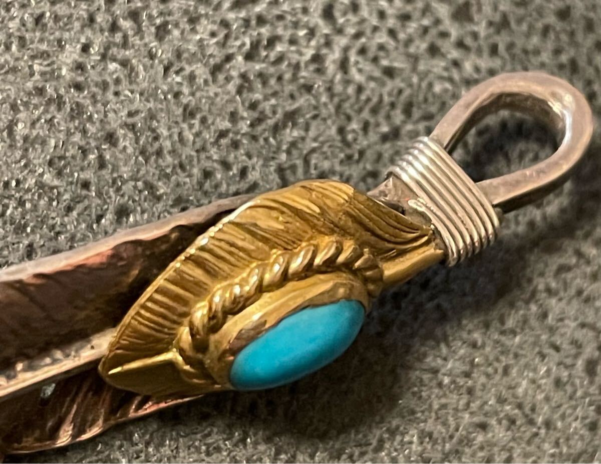 OLD ゴローズ goro アクセサリー　上金　金縄　ターコイズ　特大　フェザー　左向き_画像7