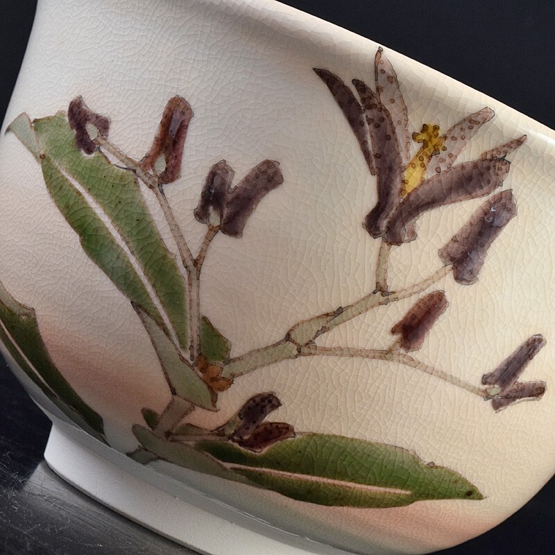 茶道具　九谷焼　山田義明作　色絵花文　茶碗　共布共箱　MFEC