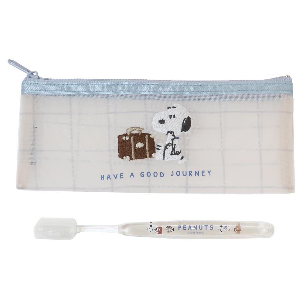 スヌーピー 歯磨きセット 歯ブラシ＆ポーチセット journey ピーナッツ マリモクラフト トラベル用品 キャラクター グッズ_画像1