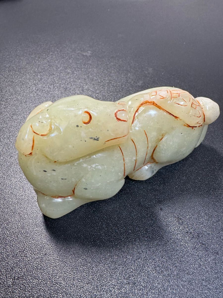 本玉 犬 時代物 お守り 極細工 和田玉 骨董 玉彫 古玩 開運 遺品整理 根付 本玉 犬 203.5g 時代物 お守り 極細工 和田玉 漢~唐代 骨董