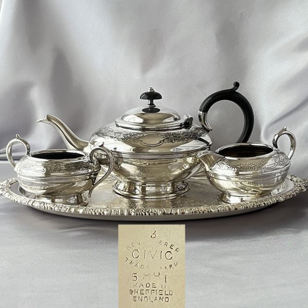 【英国】 ビクトリアンのティーサービス 3点【シルバープレート】 Civic】 ビクトリアンのティーサービス 3点【シルバープレート