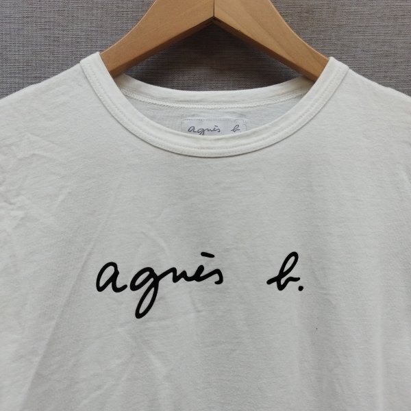 G259 agnes b. アニエスベー 半袖 Tシャツ クルーネック ロゴ 筆記体 コットン100% シンプル カジュアル レディース ホワイト サイズ 1_画像2