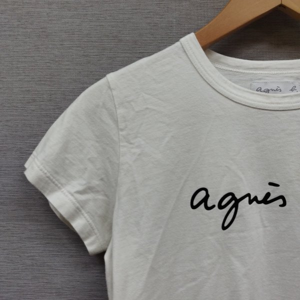 G259 agnes b. アニエスベー 半袖 Tシャツ クルーネック ロゴ 筆記体 コットン100% シンプル カジュアル レディース ホワイト サイズ 1_画像4