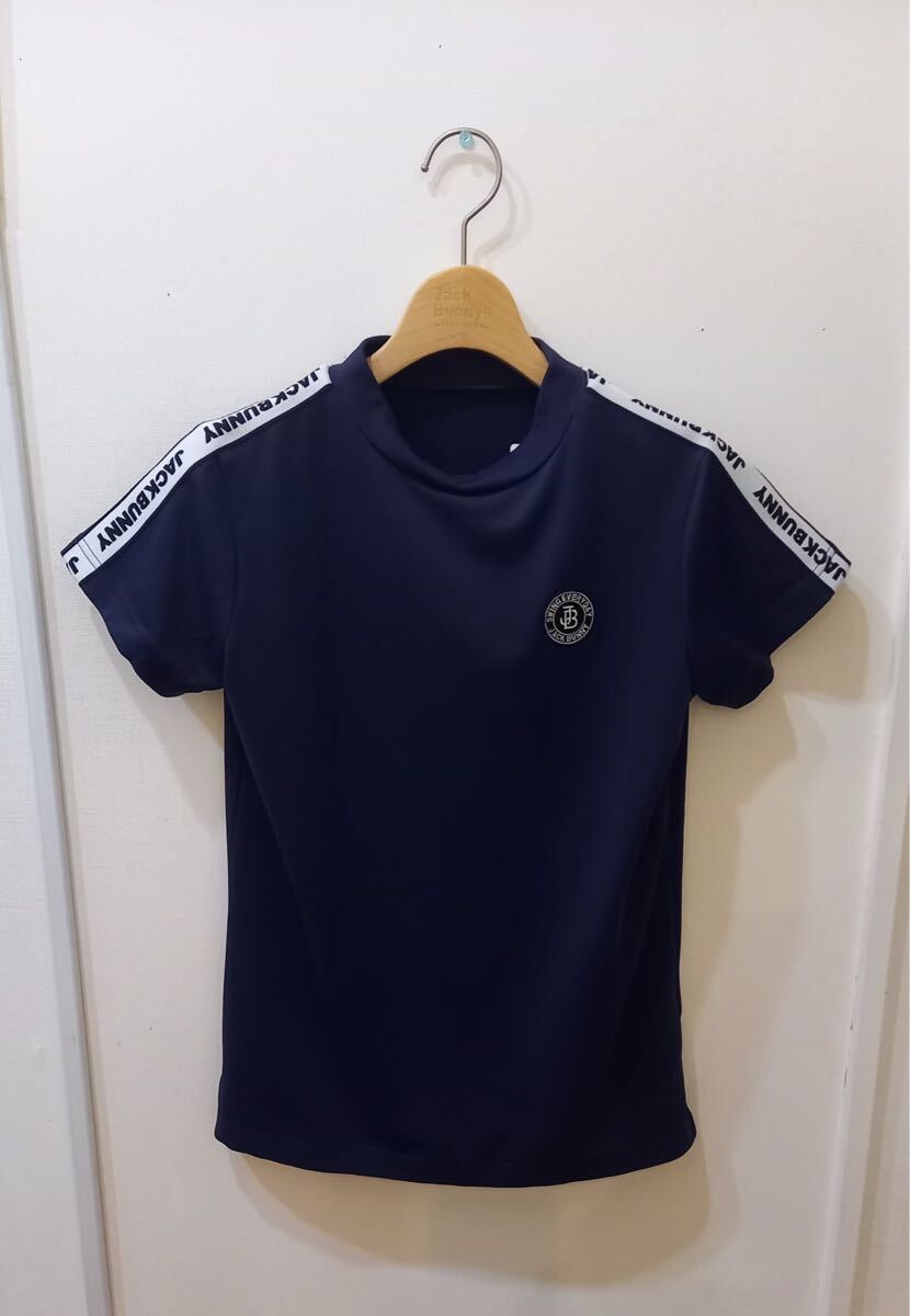 【新品】ジャックバニー 半袖モックネックシャツ 肩ライン ネイビー Mサイズ 新品タグ付】ジャックバニー レディース 半袖 モックネック