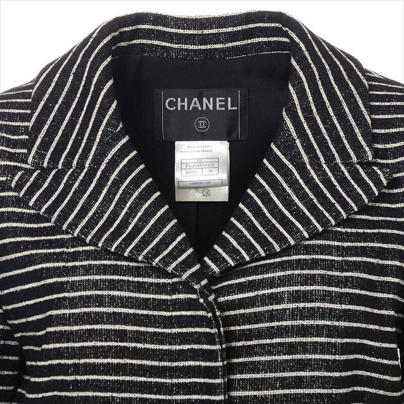 シャネル CHANEL コート Size:38 ボーダー カメリア コットン×ウール 01C 2001年製 ブラック_画像5