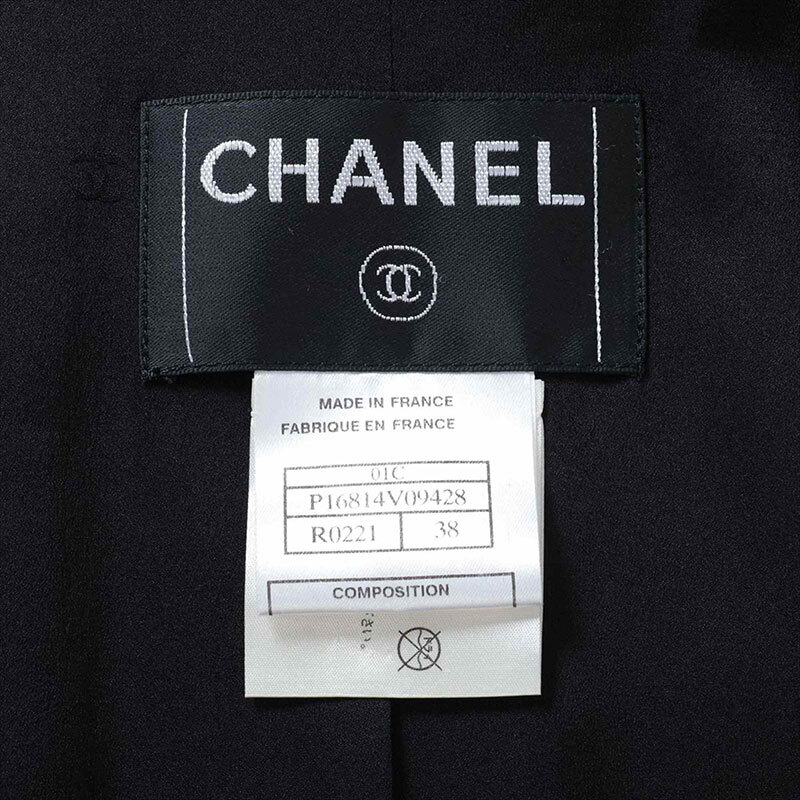 シャネル CHANEL コート Size:38 ボーダー カメリア コットン×ウール 01C 2001年製 ブラック_画像6