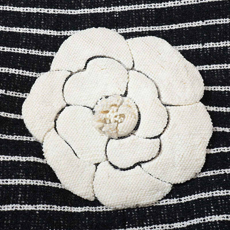 シャネル CHANEL コート Size:38 ボーダー カメリア コットン×ウール 01C 2001年製 ブラック_画像8