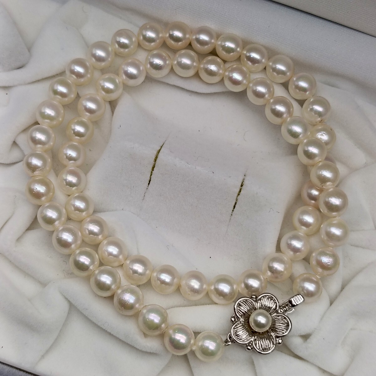 【美品 テリ強】アコヤ あこや パール ネックレス 本真珠 高級◎ 7.0mm〜7.5mm 43.5cm 約32.7g SILVER 刻印 akoya pearl ホワイト系