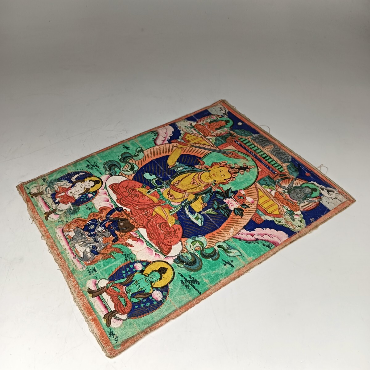 タンカ 仏画 肉筆 骨董 額付き W0050】仏画 チベット タンカ 曼陀羅 肉筆画 仏教美術 古美術