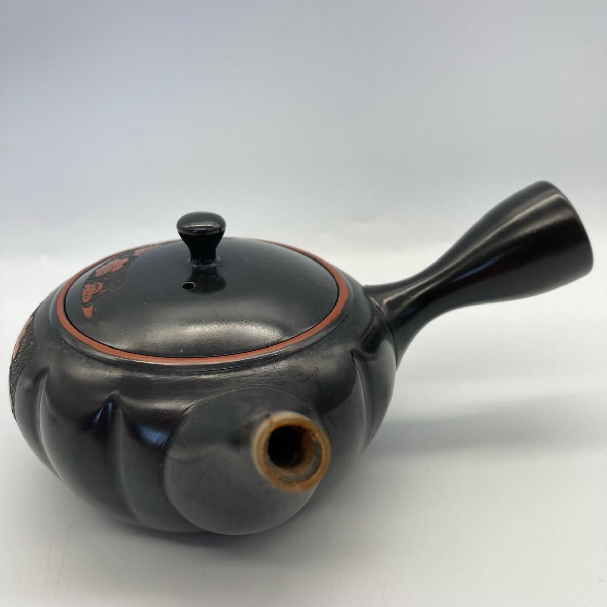 常滑焼 黒泥 茶注 梅原玉堂 M0722704B 常滑焼 梅原 玉堂造 黒泥 急須 横手急須 在銘 煎茶