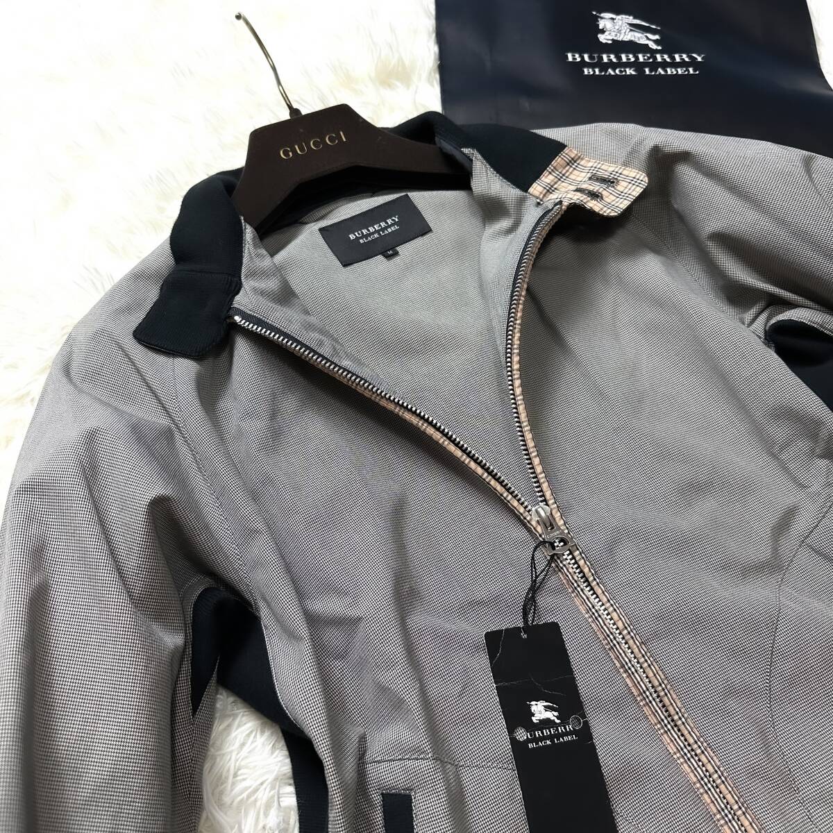 Burberry Black label 千鳥柄 ブルゾン L ノバチェック 未使用級千鳥柄BURBERRY BLACK LABELミリタリージャケットM-65