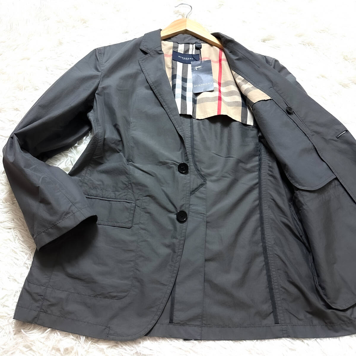 【極美品】バーバリーロンドン メガチェック テーラードジャケット ストレッチ 黒 極美品メガチェックBURBERRY LONDONテーラードジャケットL~Mメガ